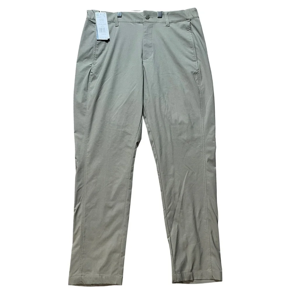 Adidas Nylon Chino Pants Mens 32x32 Olive Green Flat Front Golf 3 Stripes NEW
